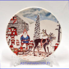 ARABIA, Joulupukki korvatunturilla nro 7 sein�lautanen. Design: Andreas Alariesto,1980-luku.Mitat Halkaisija n. 12 cm, 1kpl, 25�/kpl,(  Tuote nro 104A )