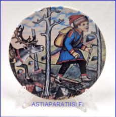ARABIA, Lapin postimies  nro.28 sein�lautanen. Design: Andreas Alariesto,1980-luku.Mitat Halkaisija n. 12 cm, 1kpl, 25�/kpl,( Tuote nro 123A )