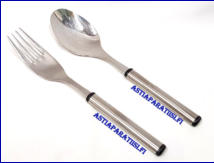 HACKMAN, Elegia Salaattiottimet, Design:Ahti Majuri, Otinhaarukan pituus n. 23 cm ja lusikan pituus n. 22,6 cm, 1 setti., 45 �/kpl,( Tuote nro 104AT )