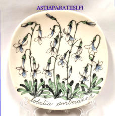 ARABIA,sein�lautanen "Nuottaruoho" lobelia dortmanna,Design:Esteri Tomula,Valmistettu 1986-87-luku,Korkeus n. 12 cm, leveys n. 12 cm,0 kpl, ( Tuote nro / Item #100E )
