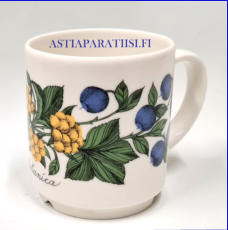 ARABIA ,Botanica Forte muki,Design:Esteri Tomula,Jussi Ahola (malli),Tuotannossa1980 luvulla,korkeus n.8,5 cm, halkaisija n.7,5 cm, 1 kpl, 120 �/kpl,( Tuote nro 155E )