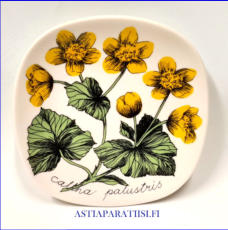 ARABIA,Sein�lautanen " Rentukka" Rentukka, Caltha palustris,Design:Esteri Tomula,Tuotannossa 1988-1989-luku,Korkeus n. 12 cm, leveys n.12 cm,1 kpl,55 � /kpl ( Tuote nro / Item #156E )