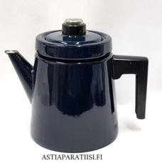 FINEL EMALI,'Pehtoori' kahvipannu,tumma petrooli noin 1,5 Ltr,Sis�ll� sihti,Design:Antti Nurmesniemi,suunniteltu 1957,Kuntokuvaus  k�yt�n j�lki�,Korkeus n.19 cm, 1 kpl,199� /kpl ( Tuote nro / Item #109N )