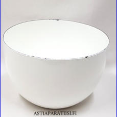 FINEL EMALI,Valkoinen emali salaattikulho,Design:Leif Eriksson ,Tuotannossa 1960-70 luku,Kuntokuvaus k�yt�n j�lki�,Halkaisija n. 21cm,Korkeus n.14 cm, 4 kpl, 85� /kpl ( Tuote nro / Item #126N )