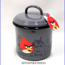 MUURLA, emalipurkki,Angry Birds,todella hyv�ss� kunnossa Halkaisija n 13 5 cm, Korkeus n. 11,5 cm,  ilman kantta ja kahvaa,0 kpl ,(Tuote nro / Item 198N)