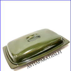 FINEL EMALI,  iso kannellinen uuni/grillipannu, tumman oliivinvihre�n� Design:Antti Nurmesniemi,1965-luku, tosi hyv�ss� kunnossa, Halkaisija n. 44,5 cm X 27,5 cm,1 kpl, 178�/ kpl (Tuote nro / Item 203N)