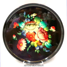 Ruusu-maalaus, vanha ven�l�inen kansan k�sity� maalaamalla metallitarjotin,(Rose painting, old Russian folk handicraft by painting a metal tray) halkaisija n.37,5 cm,1kpl,68� / kpl. (Tuote nro / Item 220N)