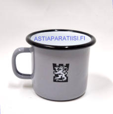 MUURLA, Suomen Puolustusvoimien logolla emalimuki 2,5 dl,halkaisija n.8,5 cm,Korkeus n. 7 cm,1 kpl,28�/kpl, (Tuote nro / Item 312N)