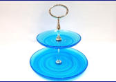 NUUTAJ�RVI,Kastehelmi, kerrostarjotin turkoosi sininen  v�ri,Design:Oiva Toikka,Korkeus,n. 26,5 cm,halkaisija,n. 25 cm, yl�lautasen halkaisija,n. 17,5 cm,2KPL,180�/kpl