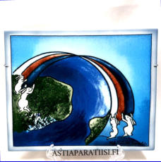 ARABIA, Sein�laatta j�nisaihe" Kansainv�lisyys " Toinen painos 300 kpl, tilausty� Itella / Posti, Design:Helj� Liukko-Sundstr�m, Valmistettu 1990,Korkeus n. 20,8 cm, leveys n. 25,5 cm,175�( Tuote nro / Item #134HL )