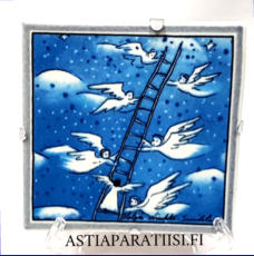 ARABIA, Sein�laatta "  Tikapuut ", Design:Helj� Liukko-Sundstr�m, Valmistettu 2000,Korkeus n. 11,8 cm, leveys n. 11,8 cm 55 �( Tuote nro / Item #222HL )