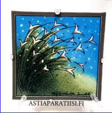 ARABIA, Sein�laatta " Ajatuksella " , Design:Helj� Liukko-Sundstr�m, Valmistettu 2000,Korkeus n. 11,8 cm, leveys n. 11,8 cm 55 �( Tuote nro / Item #245HL )