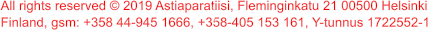 All rights reserved � 2019 Astiaparatiisi, Fleminginkatu 21 00500 Helsinki Finland, gsm: +358 44-945 1666, +358-405 153 161, Y-tunnus 1722552-1