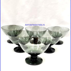 NUUTAJ�RVI LASI,Juha J��tel�malja / J�lkiruokamalja savunharmaa v�ri,Design:Kaj Franck,Tuotannossa: 1962-1967,Korkeus n.8 cm, halkaisija n.11,5 cm, 2 kpl,32� /kpl ( Tuote nro / Item #109LJ )