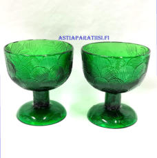 NUUTAJ�RVI, Miranda j�lkiruokamalja / J��tel�malja,vihre� v�rinen,Design:Heikki Orvola,Tuotannossa: 1971-1975 luvulta,Korkeus n.11 cm, halkaisija n.10 cm, 2 kpl,34� /kpl.( Tuote nro / Item #123LJ )