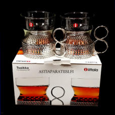 ITTALA, " Tsaikka " kirkas  teelasi alkuper�ispakkaus 23 cl,Design:Timo Sarpaneva, Tuotannossa 1957,Korkeus n.8 cm ,halkaisija n. 6,7 cm, 2 kpl,25 � yht.( Tuote nro / Item #312J )