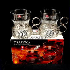 IITTALA, " Tsaikka " kirkas  teelasi alkuper�ispakkaus 23 cl,Design:Timo Sarpaneva, Tuotannossa 1957,Korkeus n.8 cm ,halkaisija n. 6,7 cm, 2 kpl,25 � yht.( Tuote nro / Item #314J )