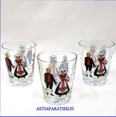 VINTAGE Norjalaiset snapsilasit 60-luku ,Korkeus n.6 cm , Halkaisija n.4,8 cm, 3 kpl,5�/kpl. ( Tuote nro / Item #520J )