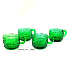 NUUTAJ�RVI, Kastehelmi kahvikuppi vihre� v�ri,Design:Oiva Toikka,Suunniteltu 1964,Korkeus n.5 cm , Halkaisija n. 6,8 cm 0 kpl, ( Tuote nro / Item #533J )