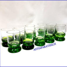 HUMPPILAN LASI,Kievari Whisky lasi,vihre� kirkas, Design: Matti Halme,Suunniteltu: 1972-77,Korkeus n.10 cm , Halkaisija n.6,3 cm, 10 kpl,22�/kpl,( Tuote nro / Item #492J )
