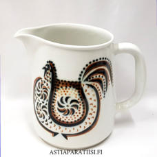 ARABIA, LINTU maito- / vesikannu , 1,5 L,Design:Birger Kaipiainen (koriste), Kaj Franck (malli),suunniteltu 1949-luvula,Tuotannossa 1963-1966-luku,v�h�isi� k�yt�n j�lki�,korkeus n.17 cm,1kpl,140�/kpl ( Tuote nro / Item #169D)