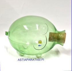 HUMPPILAN LASI, possu karahvi,vihre� v�ri,harvinainen,Korkeus,n. 13 cm, halkaisija,n. 20cm X12cm,1kpl,59� ( Tuote nro / Item # 189K)