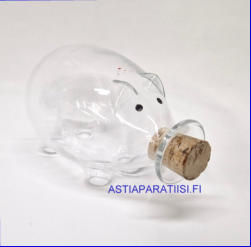IITTALA, Napsu possu-karahvi kirkas lasi,Design:Valto Kokko,Korkeus,n. 11cm, halkaisija,n. 17 cm X10 cm,1kpl,69� ( Tuote nro / Item # 199K)