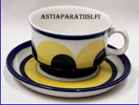 ARABIA, Paju kahvikuppi sininen-keltainen,Design: Anja Jaatinen-Winquist,K�sin maalattu,Kupin korkeus n. 4,9 cm, halkaisija n. 7,4 cm,Suunniteltu vuonna 1969-1973, 0 /kpl,( Tuote nro 110 Q )