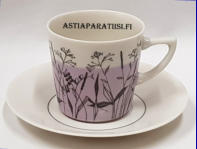 ARABIA,Kes� kahvikuppi lila K�sinmaalattu,Design:Esteri Tomula,malli Kaarina Aho,Kupin korkeus n. 6,7 cm, halkaisija n. 7 cm,Suunniteltu vuonna 1957-1961, 10kpl, 38�/kpl ( Tuote nro 171 Q )