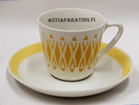 ARABIA, keltainen retro kahvikuppi,Kupin korkeus n.6,8 cm, halkaisija n. 7,2 cm, Suunniteltu vuonna 1965, 0kpl,  ( Tuote nro 205Q )