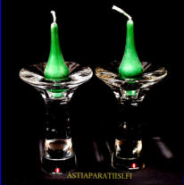 IITTALA, kynttil�njalka, 3412,Kristallia, signeeratut , Design:Tapio Wirkkala,Suunniteltu: 1954-luku,mitat Korkeus,n. 14,5 cm, halkaisija,n. 9,7 cm, 2 kpl,320 � ( Tuote nro / Item #169C )