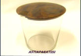 Vanha  Lasipurkki  teak-kansi,Korkeus,n. 9 cm,halkaisija,n. 9 cm,0kpl