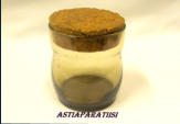 Vanha  Lasipurkki korkkikannella,Korkeus,n. 10 cm,halkaisija,n. 9 cm,0kpl