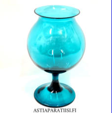 RIIHIM�EN LASI,Ruusu lasimaljakko turkoosi v�rinen, Design:Nanny Still,Valmistettu:1961-66-luku,Korkeus n.22 cm, halkaisija n.14 cm 1kpl,138� /kpl ( Tuote nro / Item #123MA )