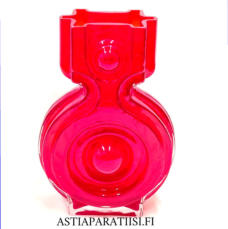 RIIHIM�EN LASI,Aitanlukko  lasimaljakko punainen v�rinen, Design:Helena Tynell,Valmistettu:	 1968-74-luku,Korkeus n.21 cm, halkaisija n.15 cm X 7 cm,0kpl,( Tuote nro / Item #124MA )