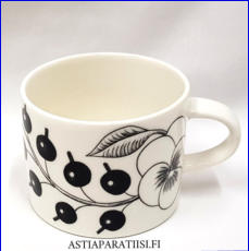 ARABIA.Paratiisi,  teekuppi 0,28 l, mustavalkoinen Design:Birger Kaipiainen, Tuotannossa, 1969 - 2011,Kupin korkeus n.6,8 cm, halkaisija n.8,5 cm, 15 kpl, 48 �/kpl,( Tuote nro 105 P )