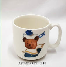 ARABIA, Veikka lasten muki, Nalle -aiheinen,Design:Minna Immonen,Suunniteltu vuonna 2000, korkeus n.7,3 cm, halkaisija n.7 cm,2 kpl, 38 �/kpl,( Tuote nro 127 P )