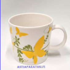 ARABIA,Kultasiipi / Sitruuna -muki,Design :Heini Riitahuhta,Suunniteltu vuonna 2007. korkeus n.8 cm, halkaisija n.8,3 cm, 2 kpl, 42 �/kpl,( Tuote nro 139 P )