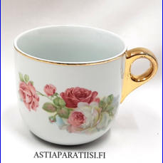 ARABIA, Ruusu koriste muki,"Mors kopp" Vuosi, 1930-luku, piippuleima. II:a ,korkeus n.8,8 cm, halkaisija n.9,7 cm, 0 kpl, ( Tuote nro 198 P )