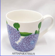 IITTALA / MARIMEKKO,Primavera -muki valkoinen/lila/vihre�,korkeus n.8,5 cm, halkaisija n.9 cm, 0 kpl, ( Tuote nro 263 P )