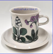 ARABIA,Flora kaakaokuppi, Design:  Esteri Tomula.Suunniteltu vuonna 1979-1981,korkeus n.9 cm, halkaisija n.8,5 cm,0 kpl, ( Tuote nro 432 P )