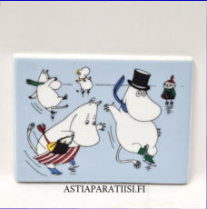 ARABIA,Muumi laatata ilman kehys  Luistelemassa Nro 2 ,Design:Tove slotte, Camilla Moberg,Valmistettu1991-94-luku,Mitat n. 11,5 x 8,5 cm kehysmitta,1 kpl,120�/kpl,( Tuote nro 295M )