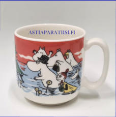 ARABIA,Vaarallinen juhannus(2001-2003), lastenmuki ,Moominsummer Madness. Mug,Design:Tove Slotte-Elevant,Korkeus n. 7 cm, halkaisija n. 7 cm, 1 kpl, 185� /kpl,( Tuote nro 307M )