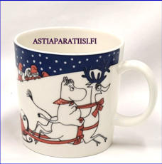 ARABIA, Muumimuki Joulutervehdys,Moomin Christmas Greeting (1997-2002),Design: Tove Slotte-Elevant,Korkeus n. 8 cm, halkaisija n. 8 cm, 1kpl,458�/kpl,( Tuote nro 113M )