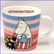 ARABIA,Muumimuki Ruusutarha, kes�kausimuki,Moomin Mug, Rose Garden (summer season mug 2010),Design:Tove Slotte-Elevant,Korkeus n. 8 cm, halkaisija n. 8 cm, 1kpl,120�/kpl,( Tuote nro 148M )