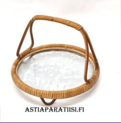 Rottinki-lasi tarjotin Vintage,Valmistettu 1950- 60-luvulla.Mitat: Halkaisija n. 20,5 cm, 1kpl,35�,( Tuote nro / Item #143PU )