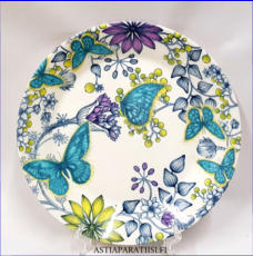 ARABIA.Runo, ruokalautanen, "Neitoperho" Design:Heini Riitahuhta, Tyyppi,Paratiisi (Birger Kaipiainen) , Suunniteltu vuonna 2009-2014,halkaisija n.26 cm, 0 kpl,( Tuote nro 112 P )