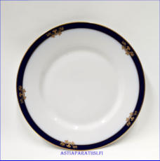 ARABIA,sininen reuna kultakoriste  alkuruokalautane,Valmistettu 1935-1939, leveys n. 21,5 cm,6 kpl,25�/kpl, ( Tuote nro 344R )