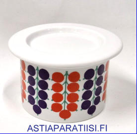 ARABIA,Hillopurkki,Pomona Viinimarja retro,kannella,Design:Raija Uosikkinen,Valmistusvuosi 1965-1973-luku,korkeus:n.6,5 cm, Halkaisija: n.8,5 cm,1kpl,75�( Tuote nro 109 Y )
