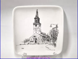 ARABIA, Turun tuomiokirkko, Partios��ti�, 1964 Sein�lautanen,Design:Henrik Tikkanen,Mitat Korkeus n. 13,8 cm, leveys n. 13,8 cm,1kpl.30�/kpl,( Tuote nro 287AM )